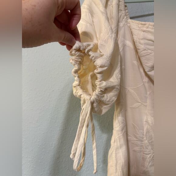 Jen’s Pirate Booty Cream Embroidered Leaf Puff Sleeve Mini Bodycon Boho Dress M - Picture 4 of 7